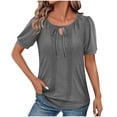 thumbnail image 1 of Camisetas Casuales de Manga Corta de las Mujeres con Cuello en V, Cuello Redondo, Color Sólido Blusa Ligera de Poliéster, 1 of 7