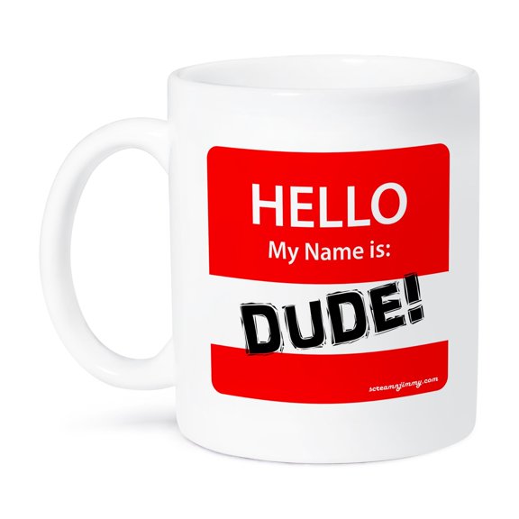 3dRose, HELLO dude nametag red, 11oz Mug