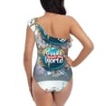 thumbnail image 5 of Easygdp Travel Around The World Women's One Shoulder Ruffle Monokini Bathing Suits with Removable Chest Pad, Quick Drying - Medium, 5 of 8