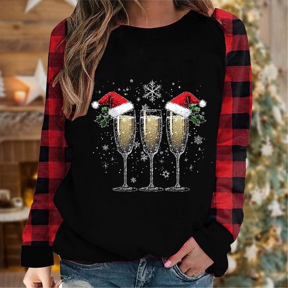 Aimik Women's Winter Christmas Sweatshirt Raglan Sleeve Crew Neck Graphic Print Sweatshirt Fashion Comfy Holiday Pullover Sweatshirt
