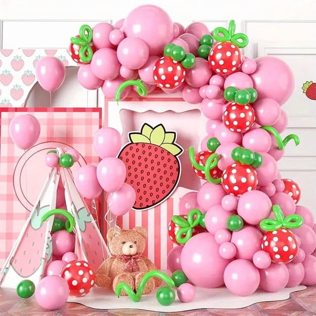 Kit de arco con forma de globo, 119 piezas, diseño de fresas | Pink Strawb