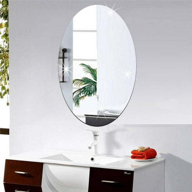 Tongliya 1 pièce acrylique miroir autocollant mur auto-adhésif ovale  acrylique auto-adhésif miroir autocollant décoration de la maison HD doux  miroir mur autocollant 27*42cm 