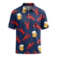thumbnail image 5 of GrmtClth Mens Tropical Summer Polo Mens Beach Short Sleeve Polo Top Wave Seashell Lobster Pattern Soft Tropical Daily Vacation Polo Shirt Outerwear Layered With Calm Ocean Texture Blue M, 5 of 6