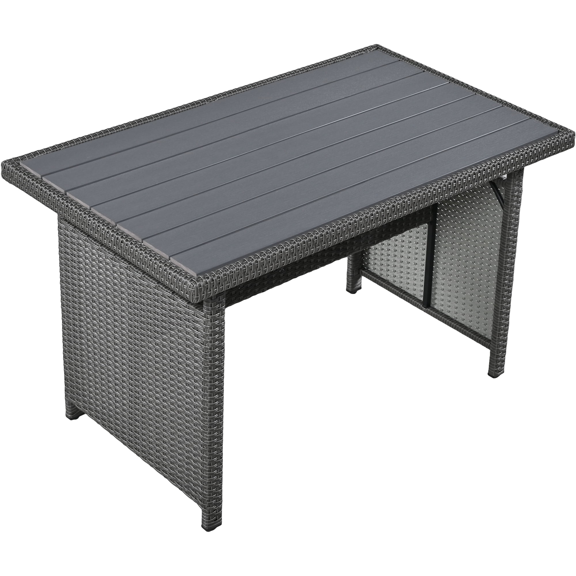 5 Pieces Patio Furniture Set, Outdoor All Weather Sectional Wicker Conversation Set with 2 Extendable Side Tables & Table, Gray