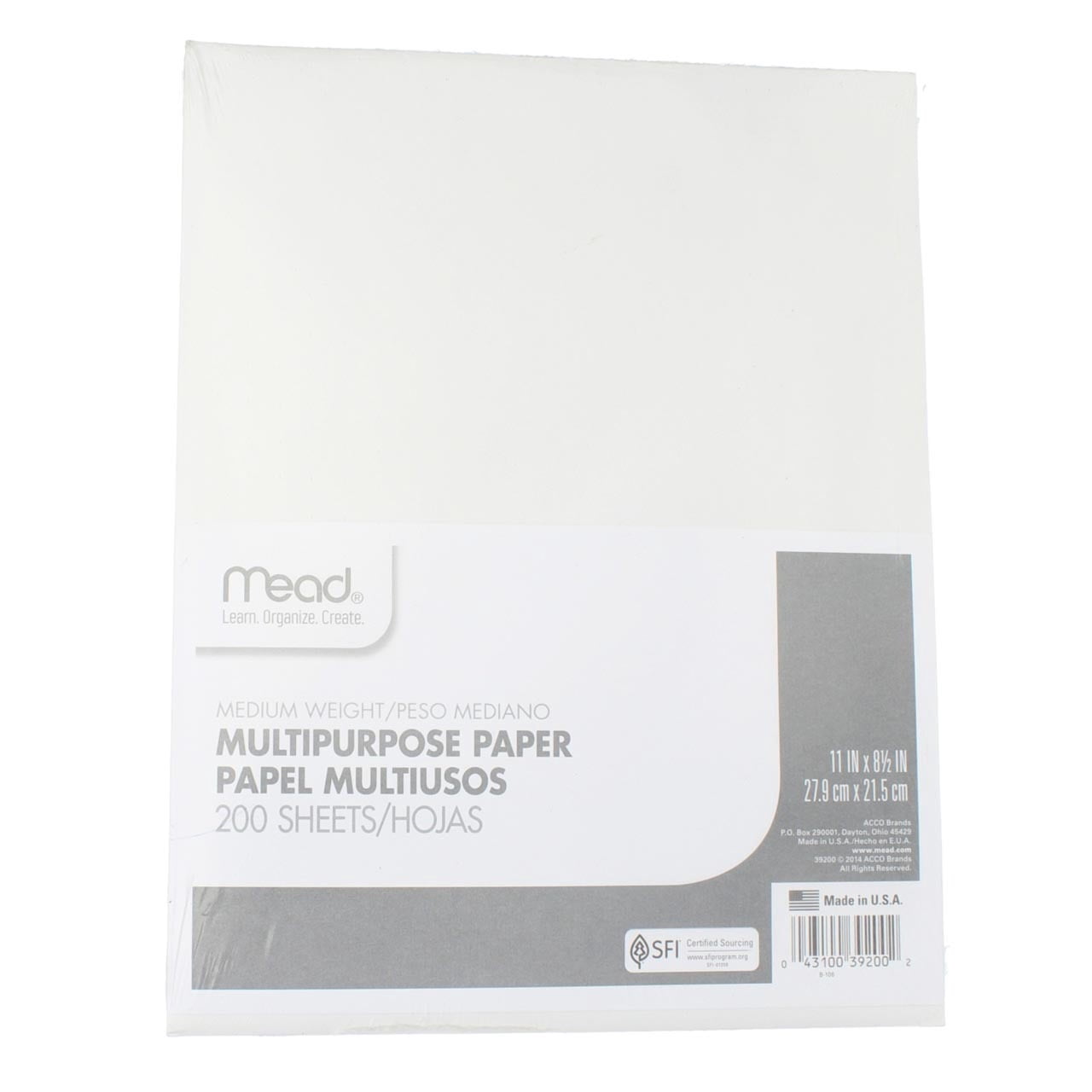 Mead Multipurpose Paper, White, 8.5" x 11", 200 Sheets (39002)