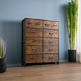 thumbnail image 6 of Tall Dresser for Bedroom with 12 Drawers, Chests of Drawers, Fabric Dresser for Bedroom, Closet, Fabric Storage Dresser with Drawers, Steel Frame, Rustic Brown Wood Grain Print, 6 of 19