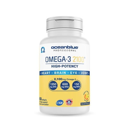 OceanBlue Professional Omega-3 2100-60 Count - High-Potency Triple Strength Burpless Fish Oil Supplement 30 Servings