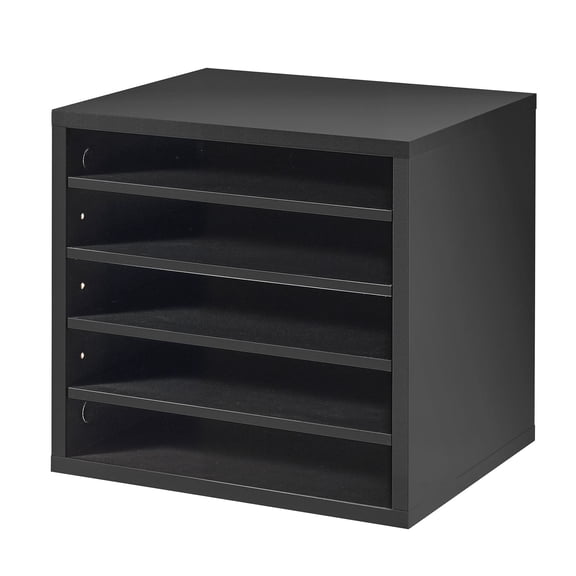 KFFKFF Wooden Literature Organizer with 5 Adjustable Compartments, Countertop Storage Solution for Files, Documents, and Papers in Office, Home, or Classroom, Black