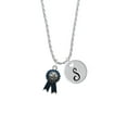 thumbnail image 2 of Delight Jewelry Silvertone Best in Show Blue Ribbon Silvertone Script Initial Disc - S - Charm Necklace, 20"+3", 2 of 4