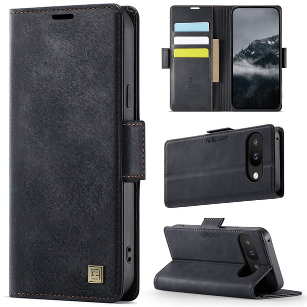 Autspace Funda para Teléfono for Google Pixel 9A con Billetera Magnética de 6,3 Pulgadas, Funda Protectora de Cuero con Función de Tarjetero, Funda con Tapa a Prueba de Golpes, Negro