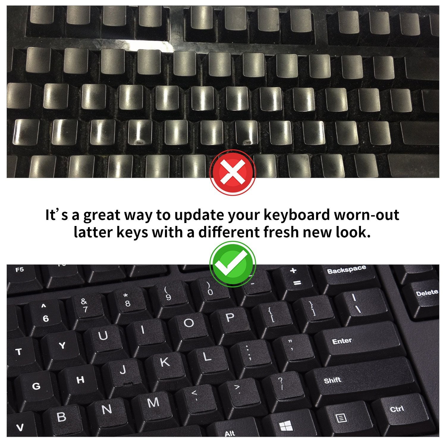 English Replacement Computer Keyboard Stickers Transparent Background with White Lettering for Computer Laptop Notebook Desktop 2 Pack Universal English Keyboard Stickers Transparent Background 