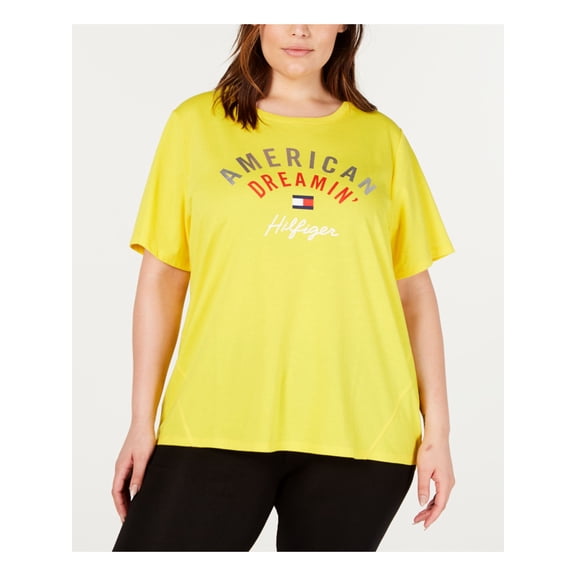 TOMMY HILFIGER Womens Yellow Short Sleeve Top Plus 0X