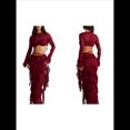 thumbnail image 3 of Conjunto de 2 Piezas de Camiseta Sin Mangas con Encaje de Cuerda para Mujer, Faldas Escalonadas Ajustadas, Vestido de Cóctel para Fiesta. Vino Tinto S, 3 of 7