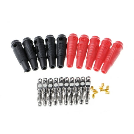

10 Pcs Red Black 4mm Solderless Side Stackable Banana Plug