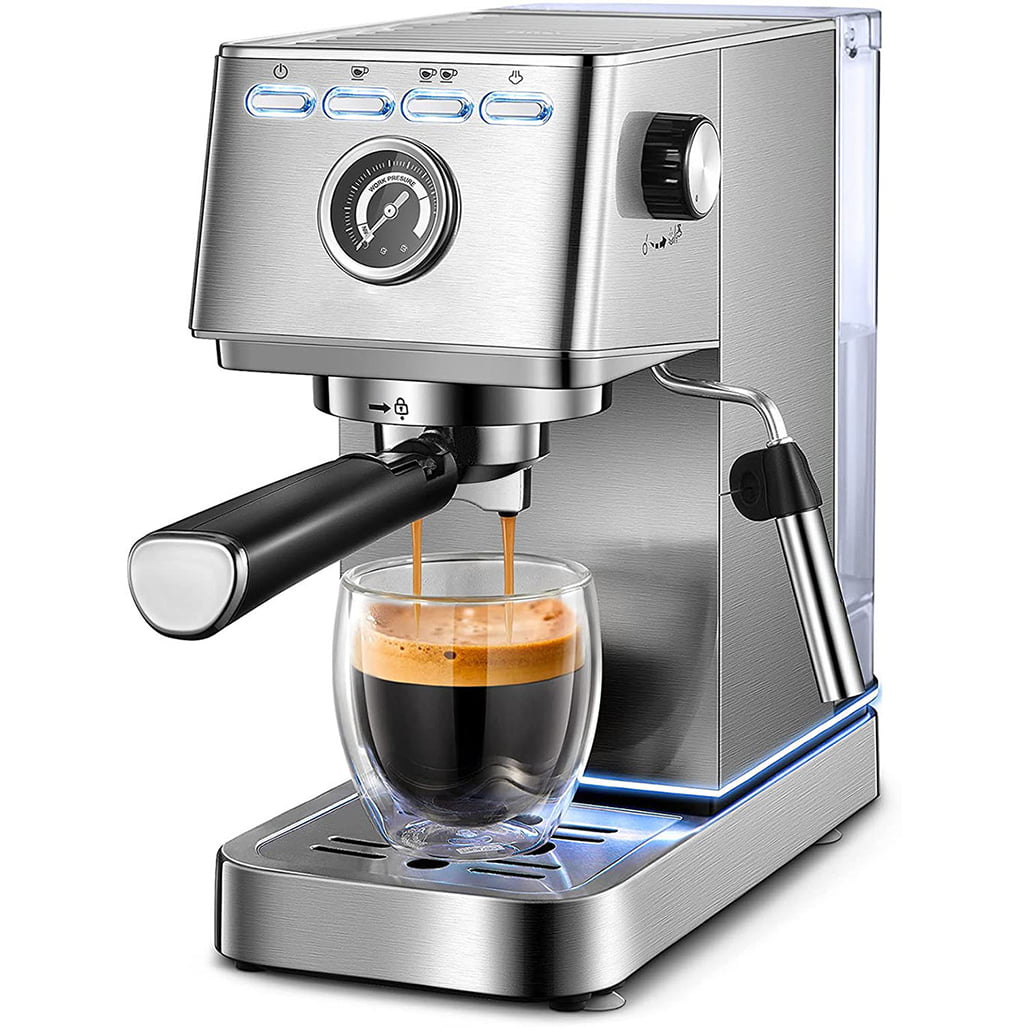 20Bar Compact Espresso and Cappuccino Maker with Milk Frother Wand Espresso Machine Professional Espresso Coffee Machine for Cappuccino and Latte Stainless Steel