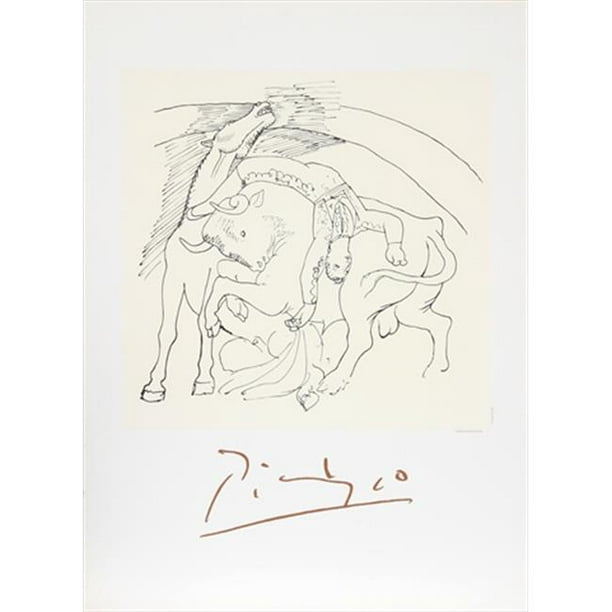 Pablo Picasso 47597 Taureau et Cheval- Lithographie sur Papier 29 Po x 22 Po - Noir- Blanc