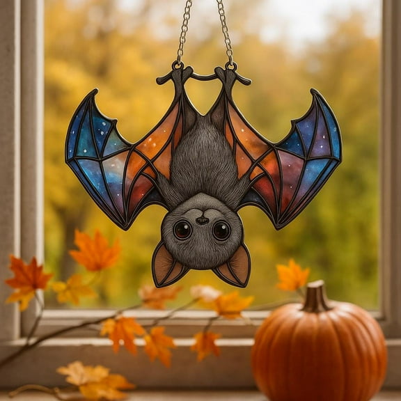 Gothic Bat Acrylic Suncatcher Halloween Window Hanging, Galaxy Bat Ornament, Bat Lover Gift, Autumn Home Decor