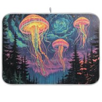 Yayeee Dish Drying Mat for Kitchen Counter Ultra Absorbent Easy Clean Pad 24x18", Psychedelic Jellyfish