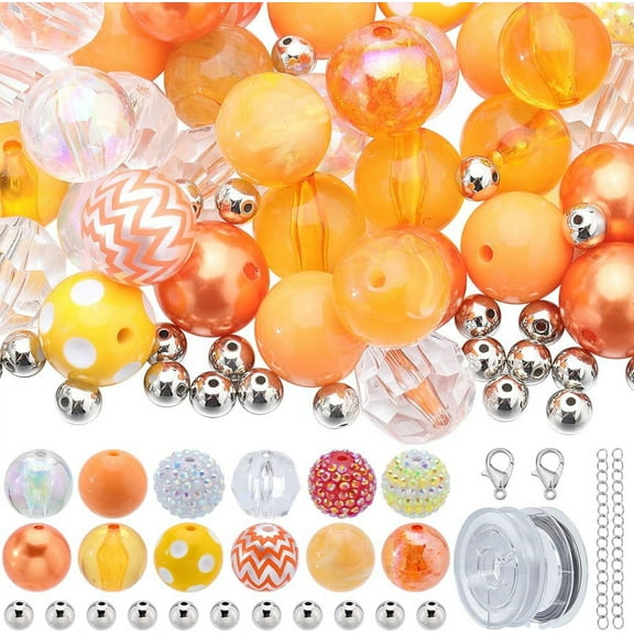 106Pcs Large Chunky Beads Bubblegum Bead Bulk 20mm Thanksgiving Focal Pen Beads Orange Bubblegum Beads Rhinestone Bead for Jewelry Making Bracelet Necklace Pen Craft Supplies