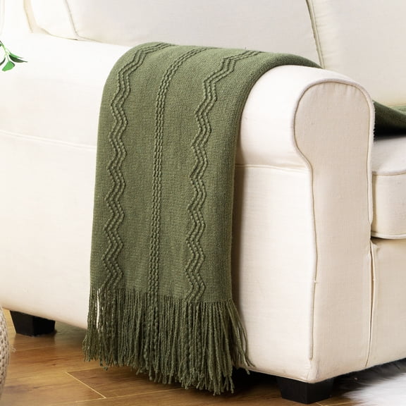 Battilo Army Green Throw Blanket for Couch,Green Boho Blanket,Spring Knit Throws for Bed,50"x60"