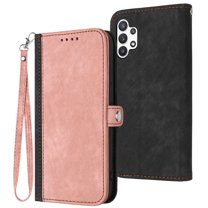 ELEHOLD for Samsung Galaxy A13 Wallet Case with Detachable Wrist Strap Handbag, Luxury PU Leather Flip Soft TPU Built-in Magnetic Card Slots Kickstand Function Shockproof Protective Cover Case,Pink
