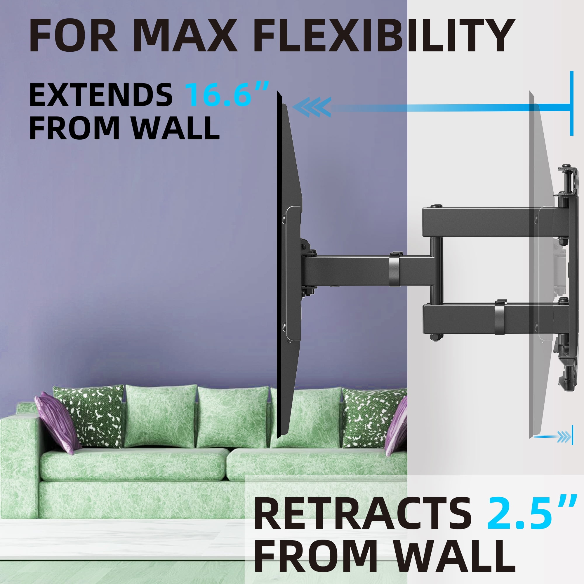 USX MOUNT Full Motion Tilting Swivel Leveling Articulating TV Wall Mount for 47-90" TVs, VESA 600x400mm, Fits 16/18/24" Wood Studs, Holds up to 120lbs