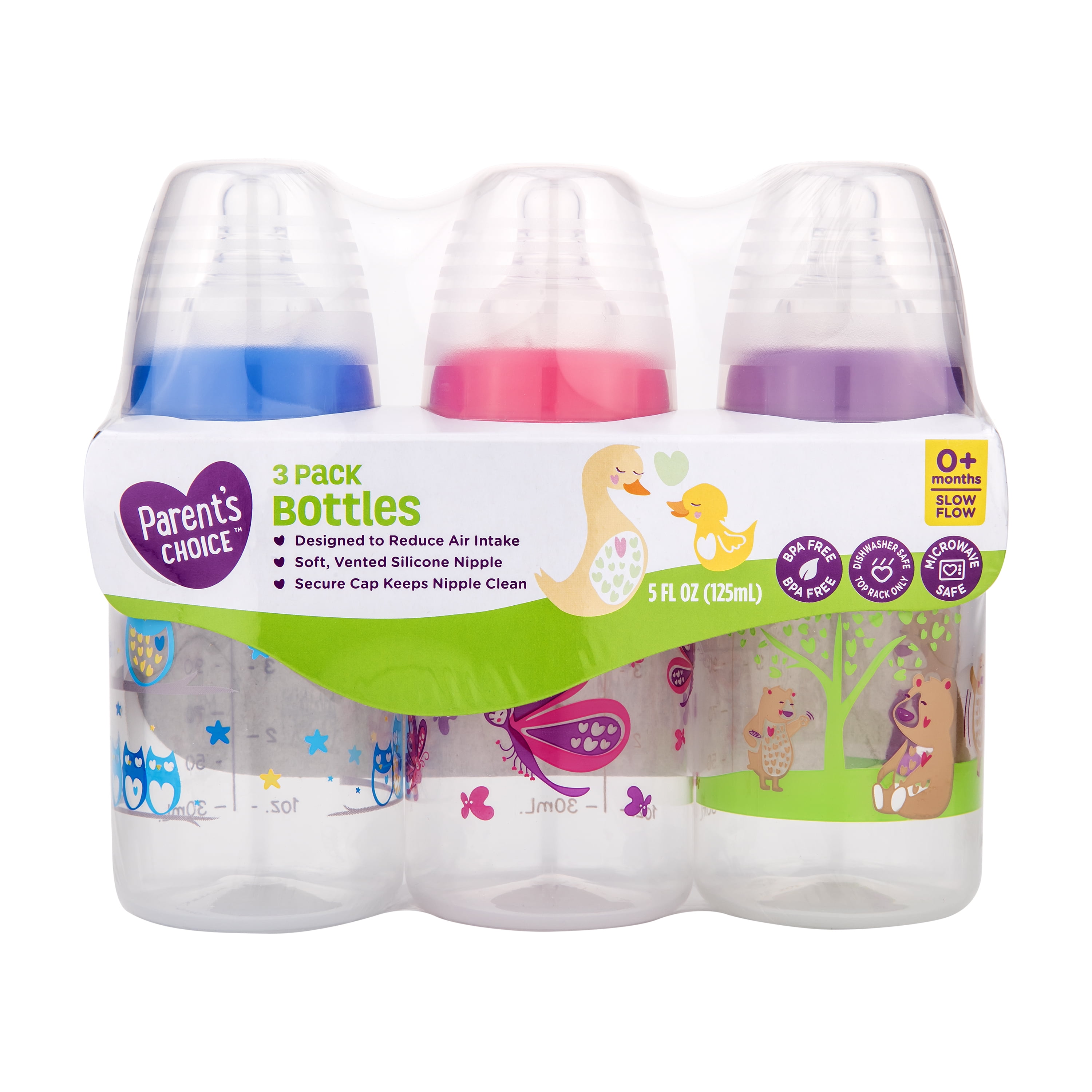 Parent's Choice BPA Free Bottles, 5 oz, 3 Pack Colors