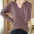 thumbnail image 2 of Women's Knitted Sweater Pullover Long Sleeve V Neck Solid Color Loose Fit Casual Warm Fashionable Fall Winter Gift | CSEONE,Purple L, 2 of 9