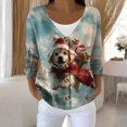 thumbnail image 2 of Women's Fashion Long Sleeve Christmas Snowman Snowflake Print Jacket Cardigan for Holiday Party and Casual Daily Wear,Light Blue,M, 2 of 5