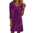 thumbnail image 2 of BLTIBY Women's Cross Front Velvet Mini Dress Elegant 3/4 Sleeve Ruched Wedding Guests Party Cocktail Dresses Purple S, 2 of 7