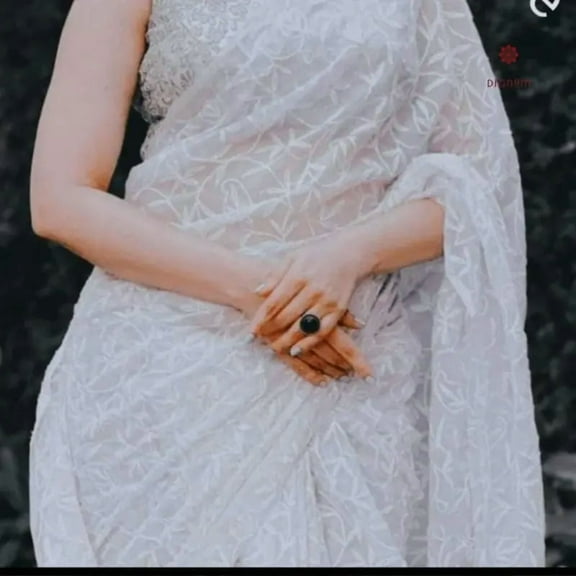 White Hand Embroidered Chikankari Saree