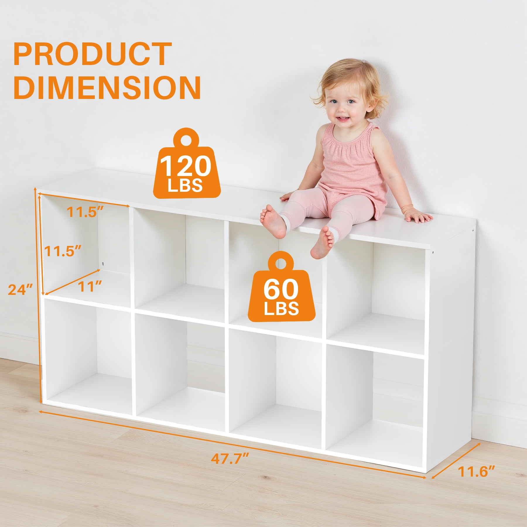 Cube Bookshelf White, 8 Cube Storage Organizer Bookcase, Display Bookcase, TV Stand, for Living Room, Home Office, Bedroom