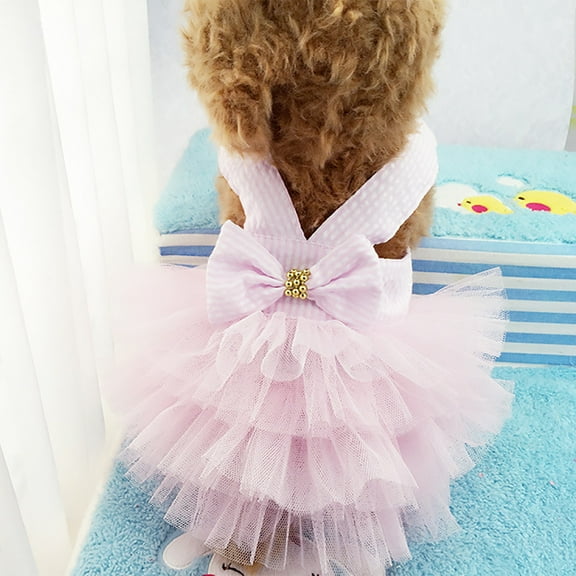 FAMTKT Bubble Skirt Stripe Lace Dress Dog Dress Princess Dresses for Dog, Dog Birthday Party Supplies, Pet Clothes
