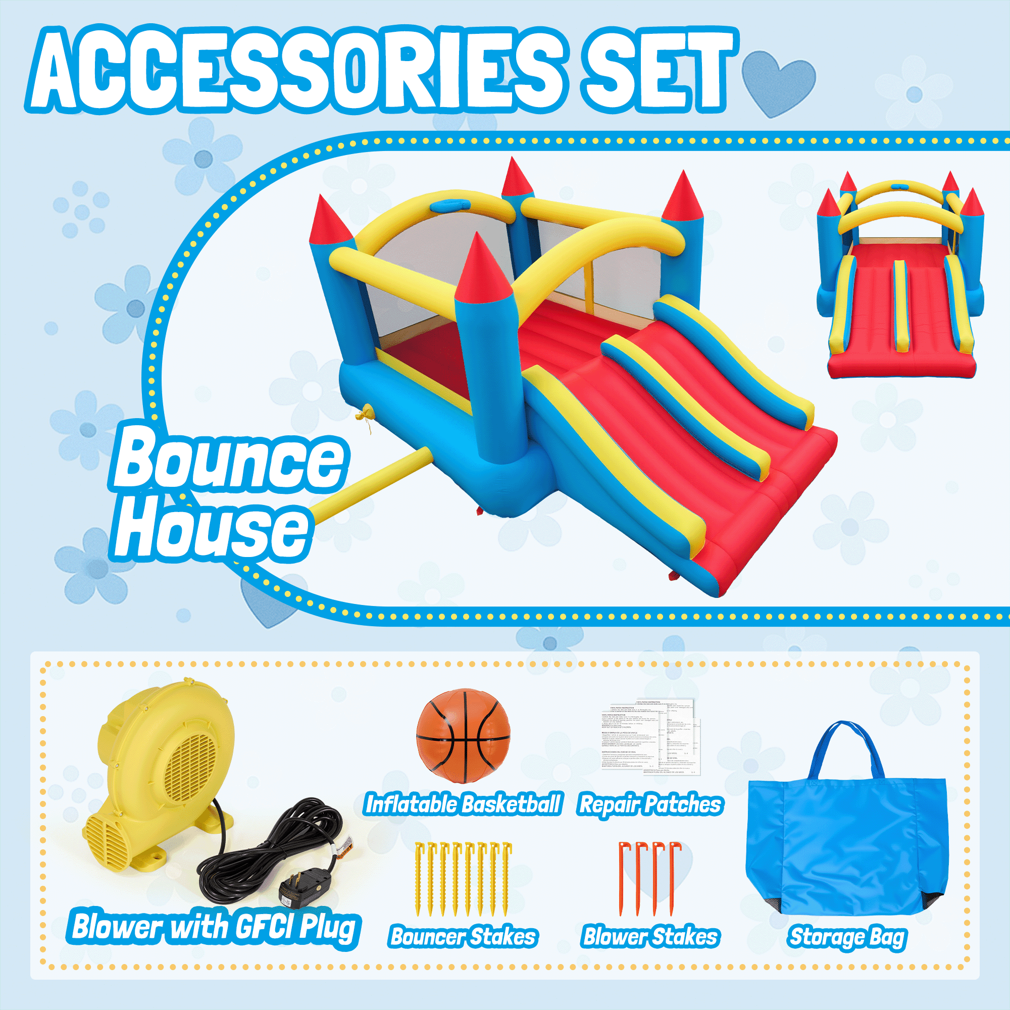 Entil Inflatable Bounce House with Dual Slides & Blower, 13.4x9x6FT, Outdoor/Indoor for Kids Gift, FCC & CPC Certified, Blue & Red