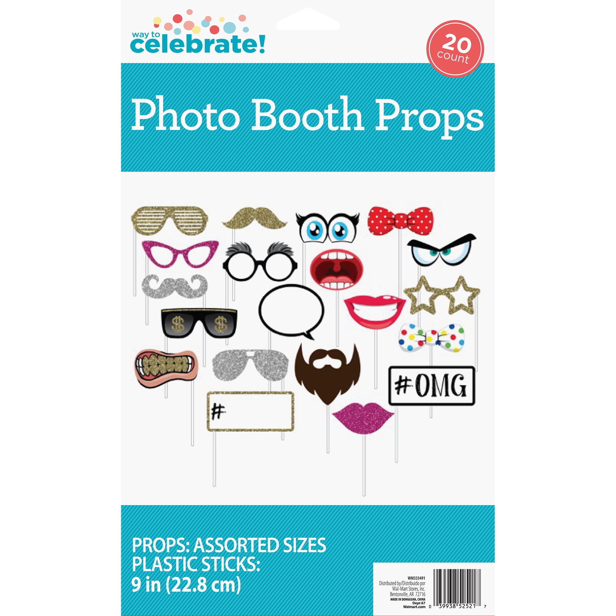 Multicolor Party Photo Booth Props, 20 Pieces, by Way To Celebrate