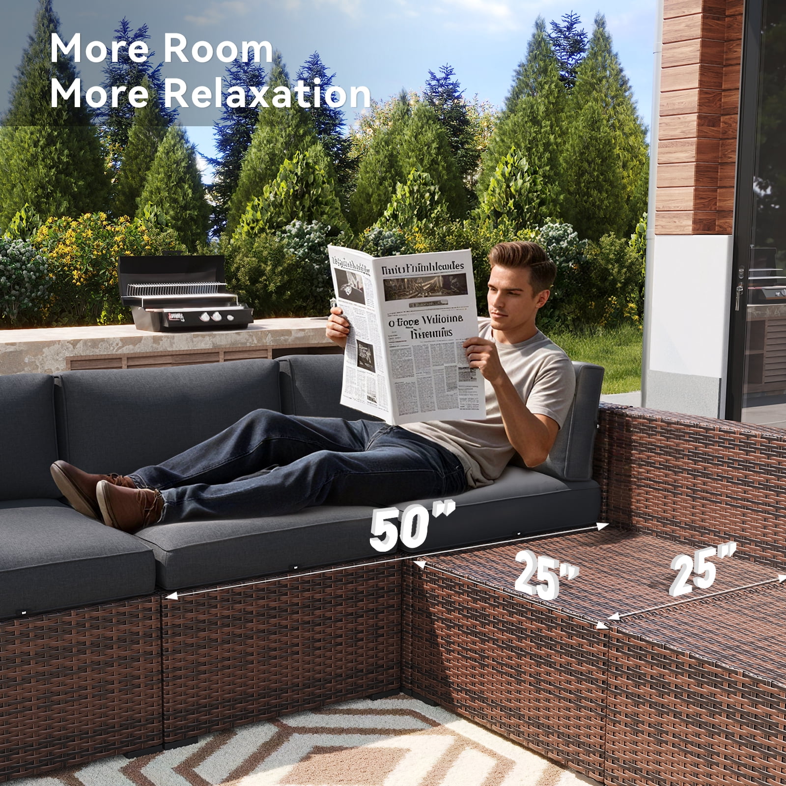 YardCache 12-Piece Outdoor Patio Furniture Set with 44" Fire Pit Table, All-Weather Wicker Rattan Sectional Sofa with Coffee Table & Cover (Grey)