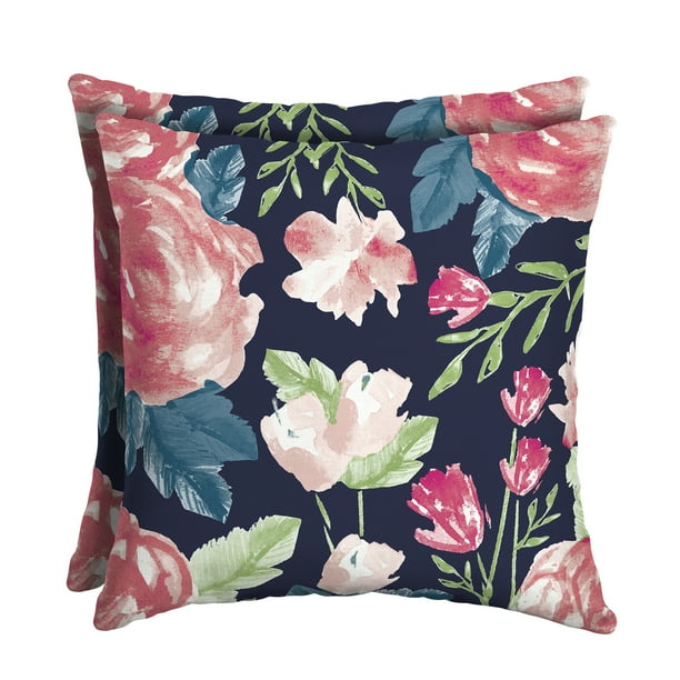 Mainstays Navy Floral 16" Outdoor Throw Pillow, Set of 2