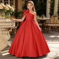 thumbnail image 6 of ITSAME Girls Formal Maxi Dress Bow One Shoulder Waist-Cinching Princess Pageant Wedding Party Ball Gown Red Size 10, 6 of 6
