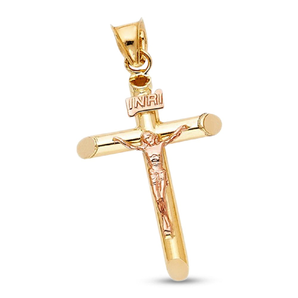 Jesus INRI Crucifix Pendant Solid 14k 