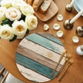 thumbnail image 2 of Farmhouse Teal Brown Round Placemats Set of 2 for Dinning Tables,Heat-proof Braided Table Mats 13 Inch,Retro Ombre Wooden Washable Place Mat for Kitchen Restaurant Party Decor Supplies Table Setting, 2 of 9