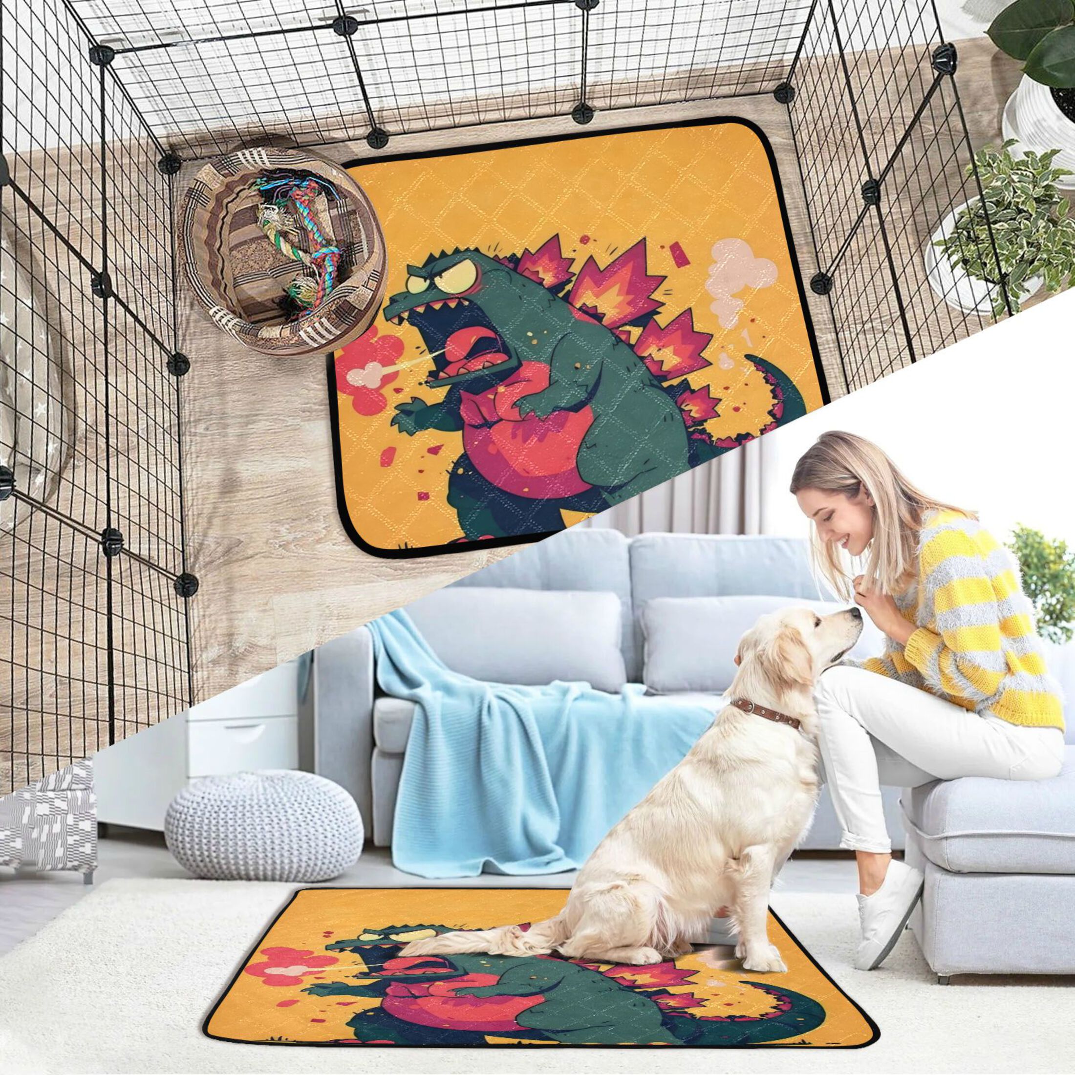 Qxltty Giant Dinosaur Cat litter Pads Pet Set of 3 Diaper Mats Center Anti-leakage Layer Absorbent Soft and Comfortable