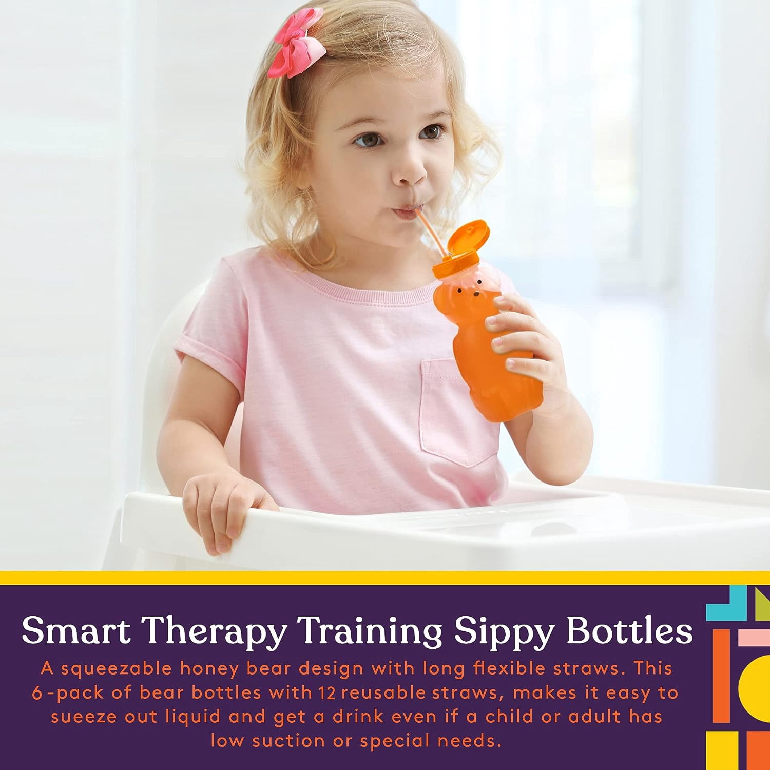 Special Supplies Honey Bear Straw Cup for Babies — Spill-Proof Juice Bottle,  Flexible Reusable Straws — Special Needs Assistive Cup, Pack of 6 Bottle