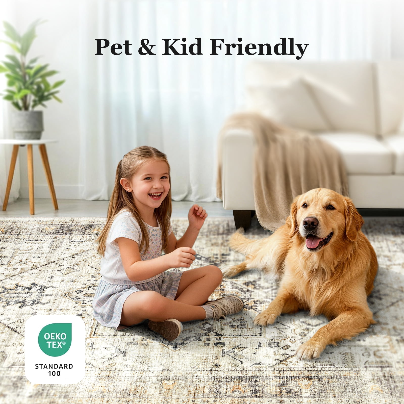 CHITOOMA 8'x10' Boho Area Rugs for Living Room, Machine Washable Area Rug with Non-Slip Backing, Stain Resistant Non-Shed Carpet for Bedroom, Dining Room, Dorm, Office