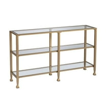 HomeRoots 402428 49 in. Clear & Gold Glass Floor Shelf Console Table with Storage