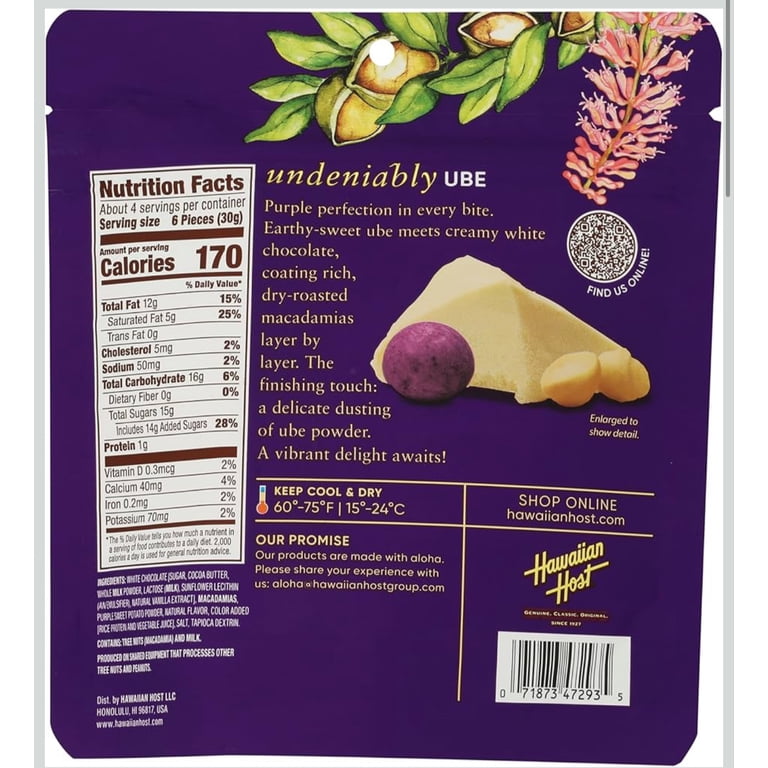 Hawaiian Host Ube White Chocolate Covered Macadamias, 4 OZ