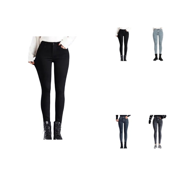 Lined Womens Winter High Waist Jeans Thick Warm Stretch Denim Jeggings, Slim Fit Casual Pants