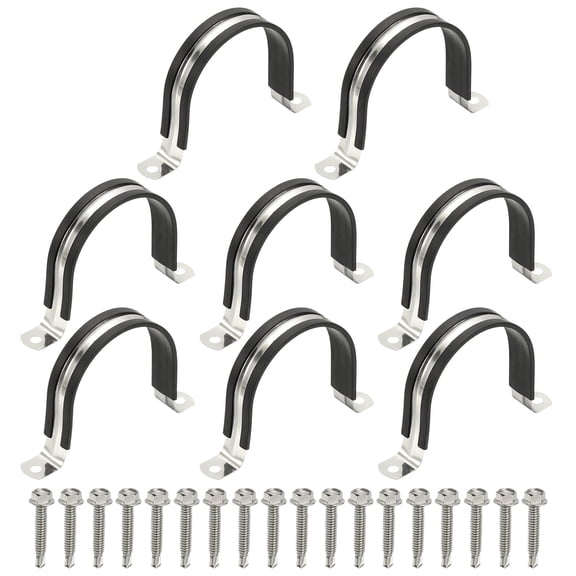 Uxcell 8Pcs Pipe Clamps, 3 Inch 304 Stainless Steel Rubber Cushioned U Bracket