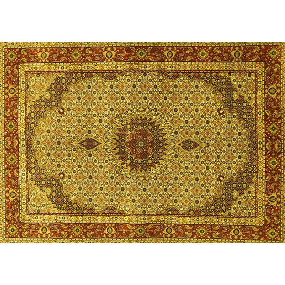 Ahgly Company Machine Washable Indoor Rectangle Persian Yellow Traditional Area Rugs, 5' x 7'