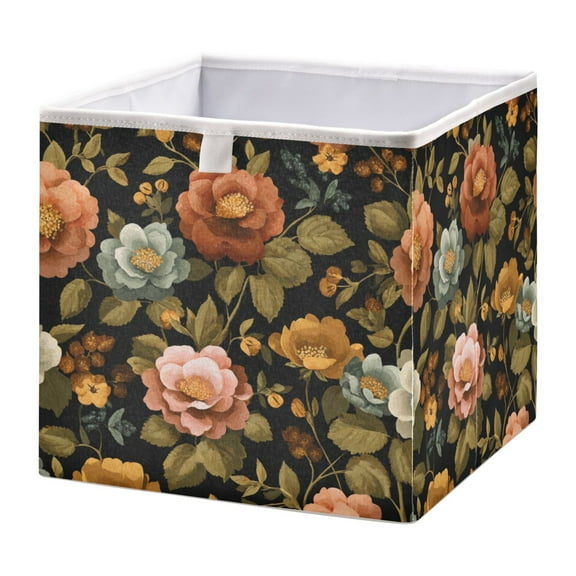 Foldable Fabric Storage Bin Home Cubes Clothing Organizer Bins Large Collapsible Box Basket for Home Organizer Vintage-inspired Floral Pattern
