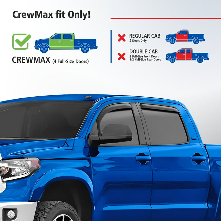 Rain Guards / Vent Visors For 2007-2021 Toyota Tundra CrewMax - 4-Piece Shatterproof In-Channel Set 5 thumbnail image
